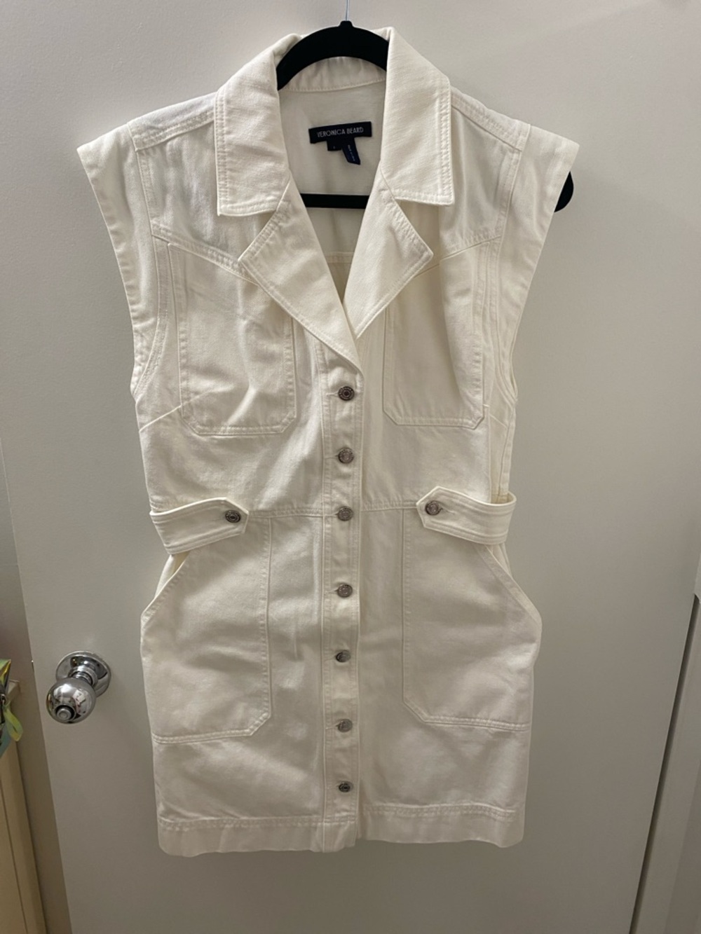 Veronica Beard White Sleeveless Button-Front Denim Dress
